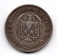 1936 A Germany 5 Mark Silver Coin