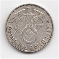 1937 J Germany 2 Mark Silver Coin