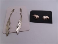 (2) Sterling NativeAmr BEAR + LongFeather Earrings
