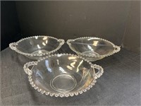 3 Candlewick serving bowls with 2 handles