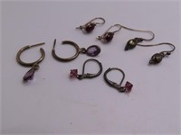 (4pr) asst Sterling SIlver Earrings Purple Stones