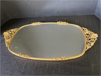 Mirrored vanity tray, gold colored edge and floral