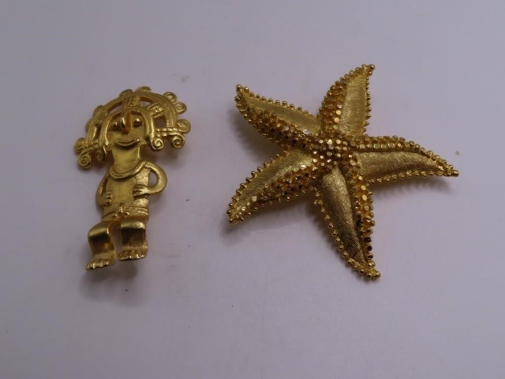 (2) Modern 2.5" GoldToned Pins Starfish~Aztec