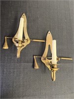Pair brass candlestick wall sconces w/snuffers