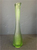 Green ribbed glass 14in vase