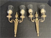 2 solid brass double arm candle wall sconces w/