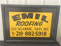 Framed Emil Roofing advertising