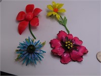(4) Pretty EnamelPainted Flower Pins
