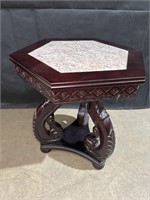 Dark walnut Hexagon marble insert end table