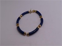 14kt Gold & Blue Stone LInked 7" Bracelet