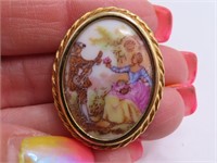 LIMOGES France 1.25" Handpainted Pin