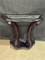 Dark Wood Side Table w/ marble inset top
