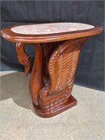 Mahogany Carved Swan Table w/ inset Marble