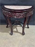Wood Carved Side Table w/ marble inset top