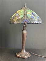 Stained glass lamp, bronze base