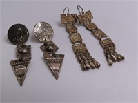 (2) Sterling Aztec 3"ish Themed Earrings sgd 19g