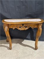 Wood Carved Sofa Table w/ marble inset top
