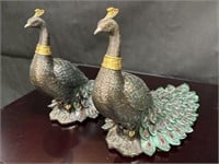 Pair Peacock statues with jeweled tails