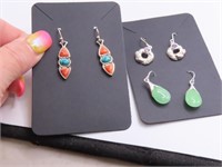 (3) Beautiful Sterling Modern Earring Sets colored