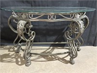 Wrought iron beveled glass top sofa table