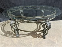 Wrought iron beveled glass top coffee table