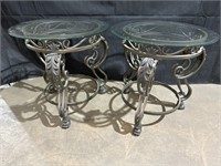 2 wrought iron beveled glass end tables