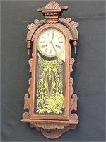 Pendulum wall clock, wood carved, reverse painting