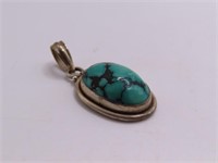 Sterling 2" Pendant w/ Turquoise Round Front 11.5g