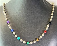 28" Sterling Multistone Bead Necklace 31 Grams