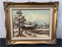 Winter landscape painting on canvas, Van Bell