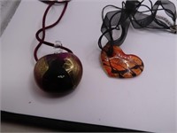 (2) Glass Blown Heart & Purple Ball Pendants Nckls