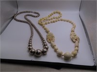 (2) 28" Necklaces Sterling? & Ivory Looking