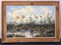 Ducks in flight painting on canvas, Hirschmann