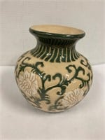 Porcelain vase. 6.5” tall. Green and beige