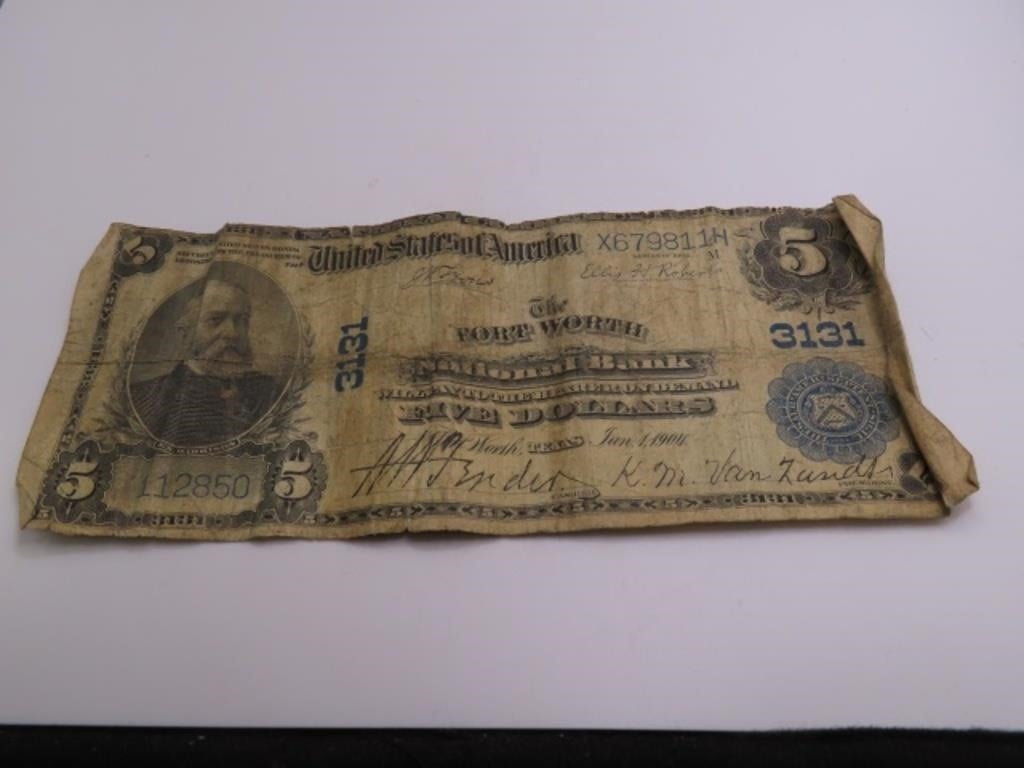1904 US Fort Worth Bank $5 Currency SIgned Bill