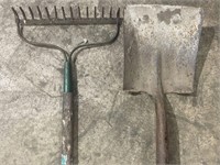 Steel rake and shovel