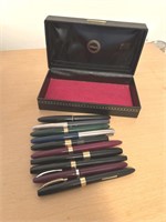 GROUP OF NINE FOUNTAIN PENS IN BLACK CASE