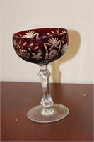 A Ruby Red Cut Glass Wine Goblet