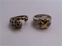 (2) sz7ish GF Gold Filled Rings Tiger/Weave 11g