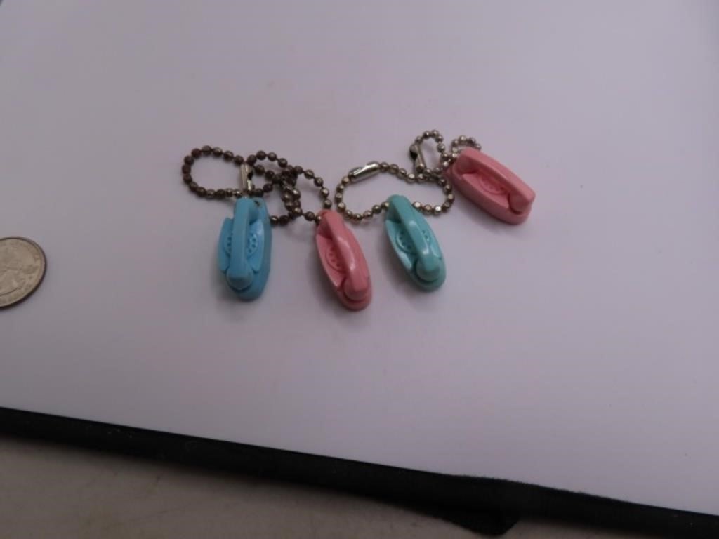(4) vintage Dial Telephone pink/blue Keychains