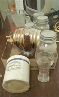 ANTIQUE FRUIT JARS BEATER CROCK, AND MORE