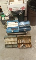 FOUR TACKLE BOXES AND A COOLER