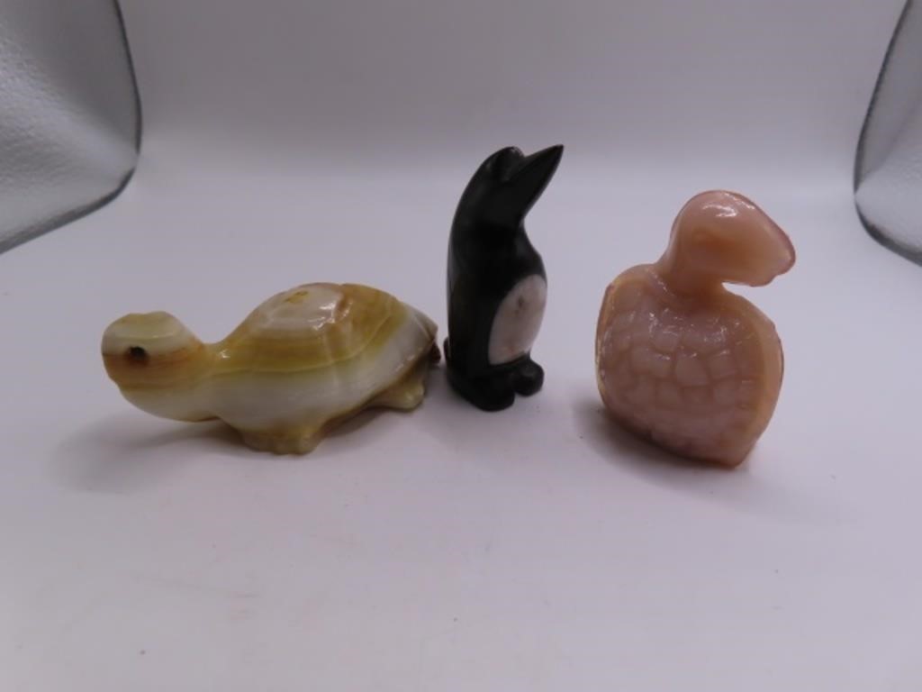 (3) 2" Stone Carved Animals Turtles & Penguin
