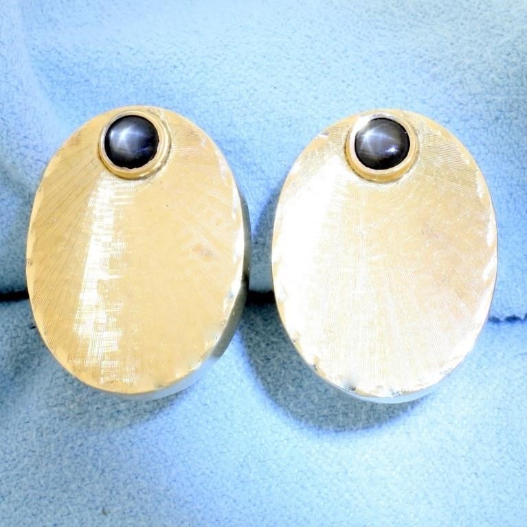 Vintage Star Sapphire Etched Oval Cufflinks in Sol