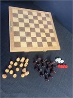 Wooden, folding top chess/checkers set