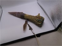 10" Handcrafted NativeAmer Spear Knife Antler/Stne
