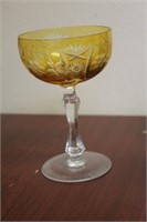 A Yellow Cut Glass Wine Goblet