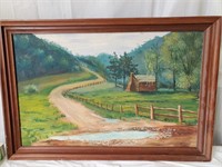 Cabin Canvas Painting Signed
