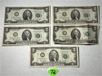 (4) 1976 & (1) 2003 $2 Reserve Notes