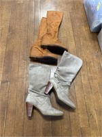 1 PAIR LEATHER WEDGE BOOTS & 1 PAIR HEELED BOOTS
